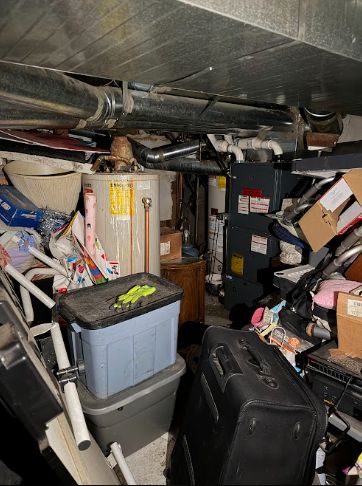 Basement mechanical room with furnace and water heater