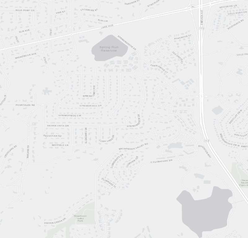 Street map of the Broadmoor pocket with the subject and five closed sales pinned