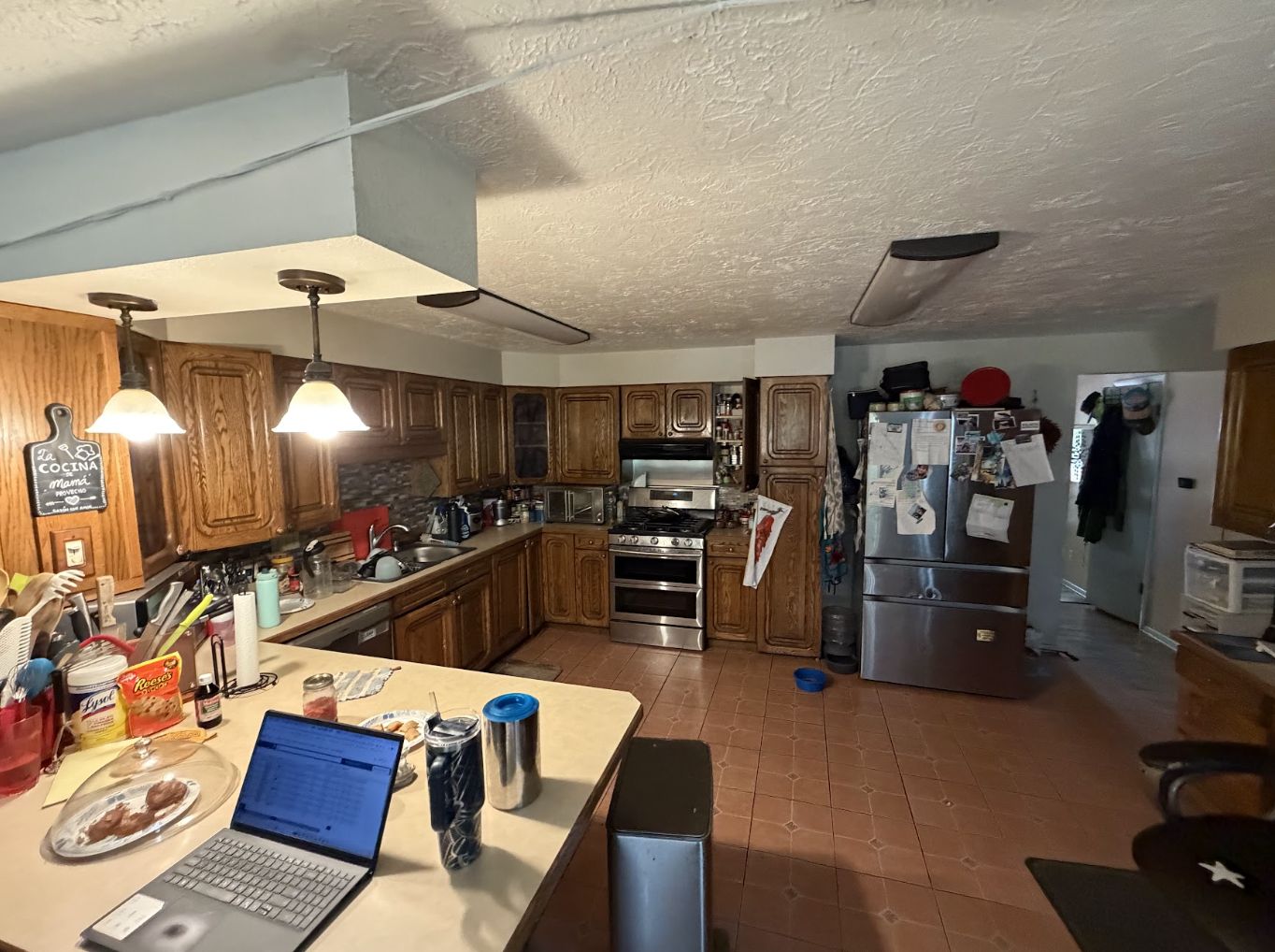 Kitchen with original oak cabinets
